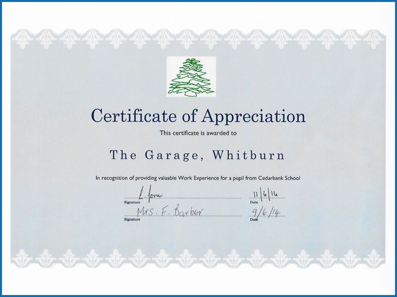 certificate of appreciation